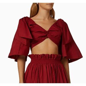 NEW! Joslin Hollie Organic Cotton Crop Top Cherry Red Twist Front Size 0